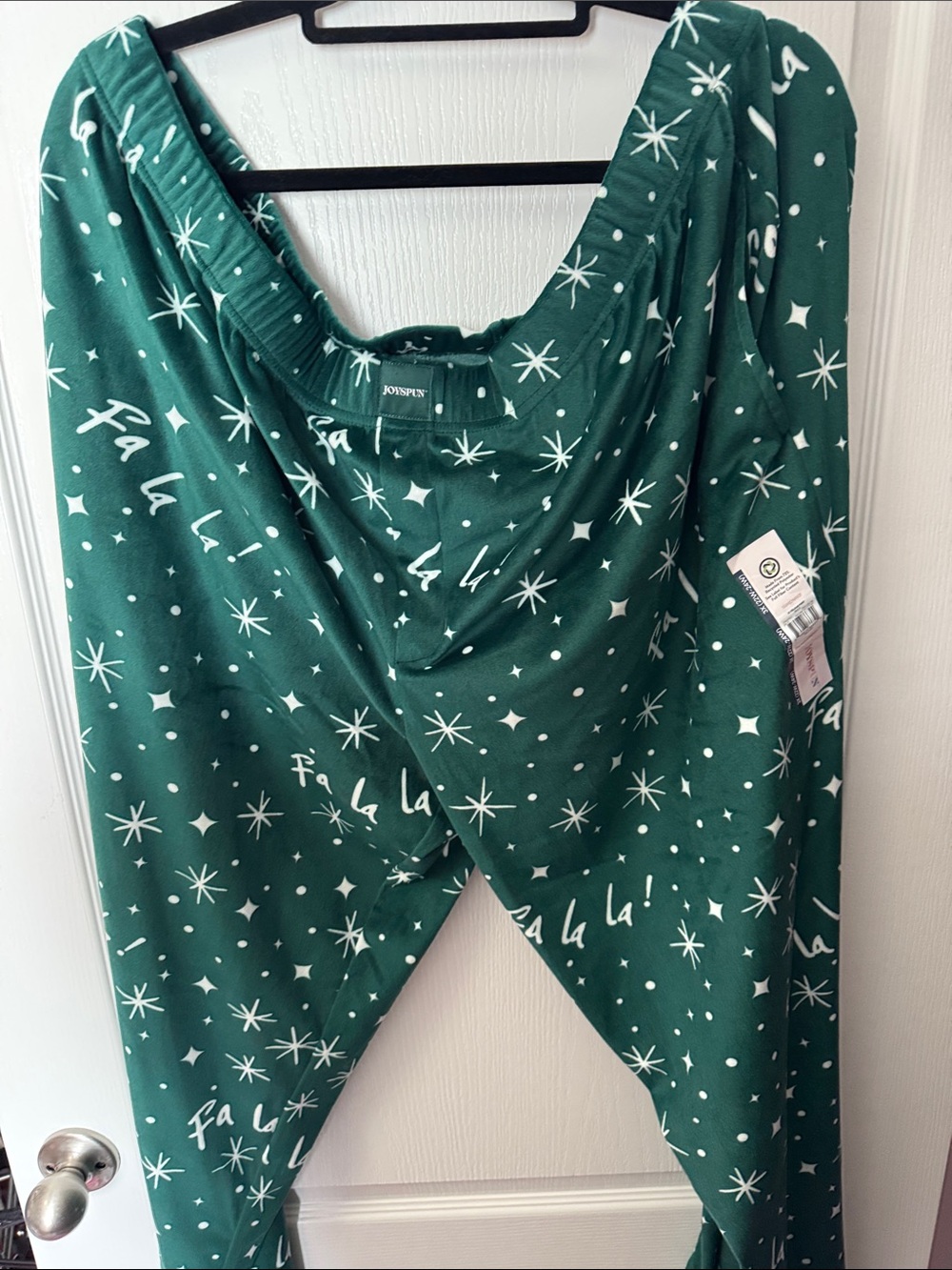 Joyspun women’s Dark Green 'Fa La La' Star Print Pajama Bottoms